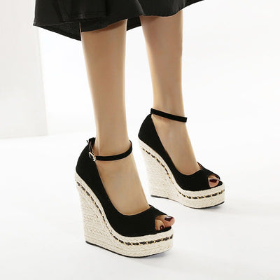 Sandalias Cuña Estilo Europeo Punta Abierta con Cinturón y Tacón Alto - Image 11