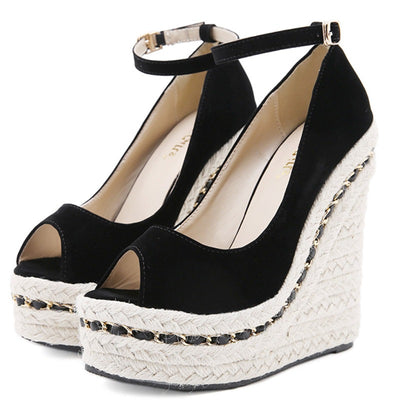 Sandalias Cuña Estilo Europeo Punta Abierta con Cinturón y Tacón Alto - Image 2