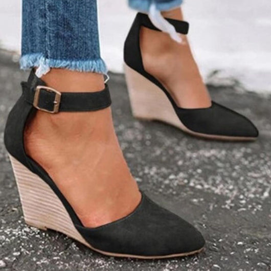 Zapato de Tacón Cuña para Mujer Talla Grande con Hebilla y Punta Afilada - Image 10