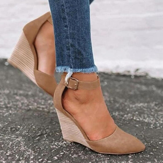Zapato de Tacón Cuña para Mujer Talla Grande con Hebilla y Punta Afilada - Image 5