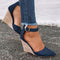 Zapato de Tacón Cuña para Mujer Talla Grande con Hebilla y Punta Afilada
