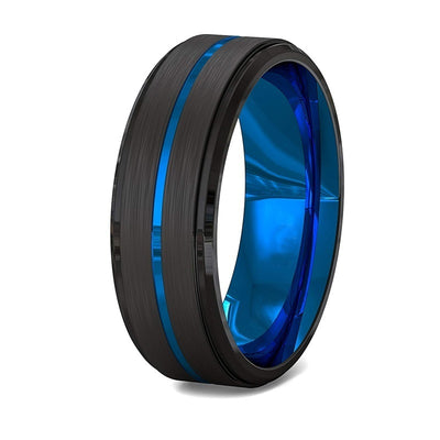 Anillo de Acero Tungsteno Bicolor Azul y Negro 8mm con Ranura - Image 12