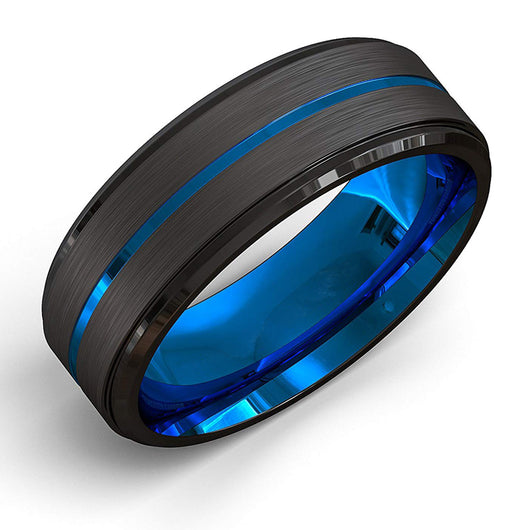 Anillo de Acero Tungsteno Bicolor Azul y Negro 8mm con Ranura - Image 14