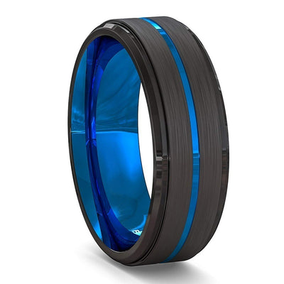 Anillo de Acero Tungsteno Bicolor Azul y Negro 8mm con Ranura - Image 13