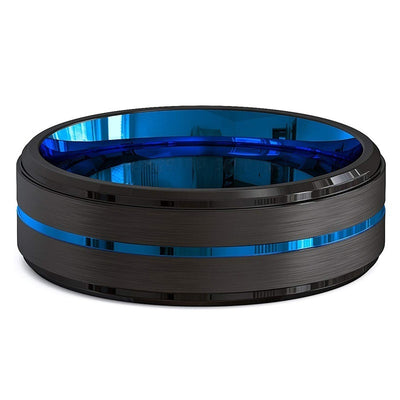 Anillo de Acero Tungsteno Bicolor Azul y Negro 8mm con Ranura - Image 15