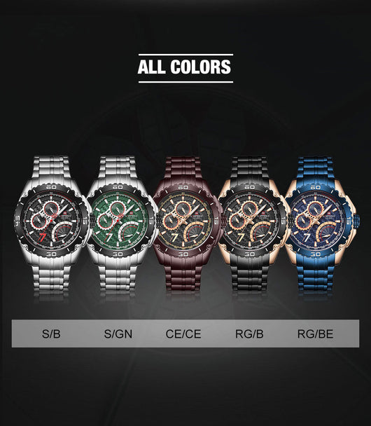 Reloj Deportivo Lingxiang 9183 Acero Inoxidable Calendario Seis Agujas - Image 6