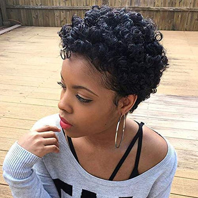 Peluca Rizada Africana Natural para Mujer - Cabello Real Corto y Ondulado - Image 3