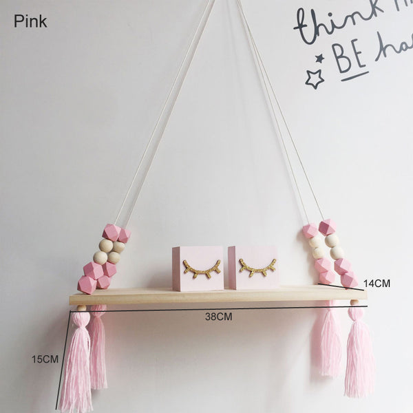 Repisa Decorativa de Pared con Cuentas de Colores y Borlas de Madera - Image 4