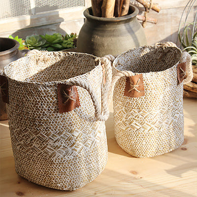 Macetas Tejidas de Fibra Natural Estilo Rústico para Plantas