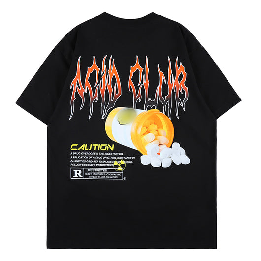 Camiseta Suelta Estampado Smile Pill Hip-Hop para Hombre y Mujer - Image 5