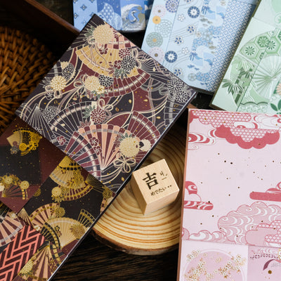 Fenghuaxueyue Series decorative paper pack with blue and white retro patterns, including waves, cranes, and geometric designs. - Image 16