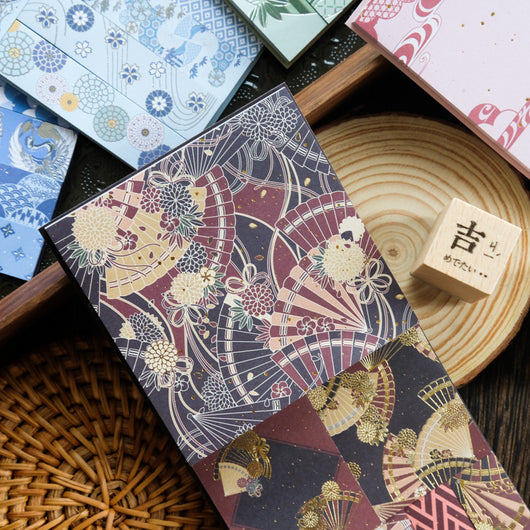 Fenghuaxueyue Series decorative paper pack with blue and white retro patterns, including waves, cranes, and geometric designs. - Image 2
