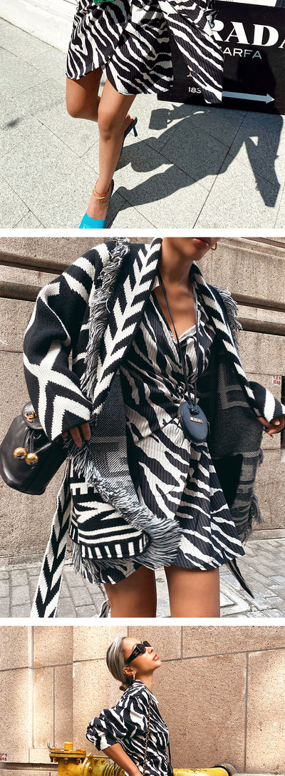 Vestido Camisero Zebra Elegante con Manga Larga Ajustado - Image 10