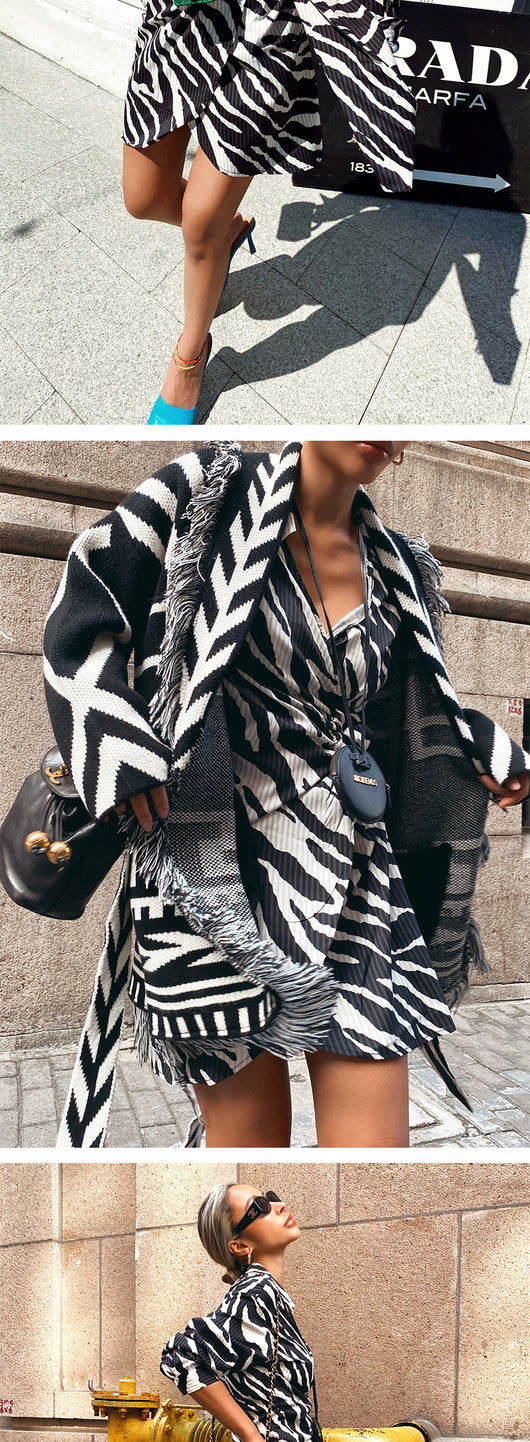 Vestido Camisero Zebra Elegante con Manga Larga Ajustado - Image 10