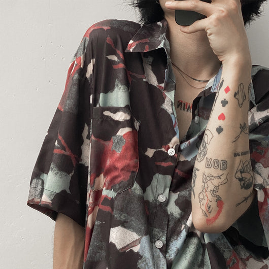 Camisa Floral de Verano Unisex - Diseño Artístico Pintura al Óleo Tendencia Japonesa