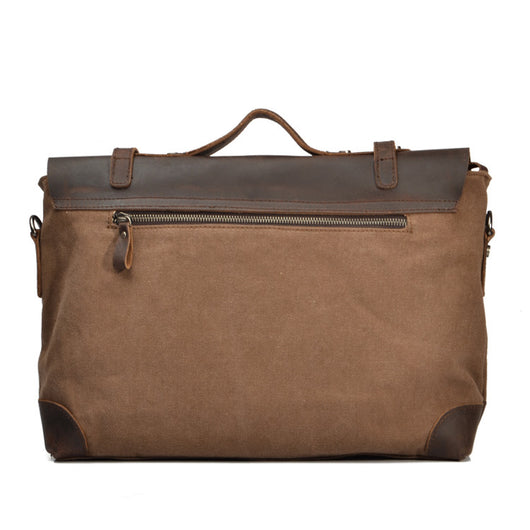Bolsa de Hombro para Hombre en Cuero Crazy Horse con Lona - Image 13