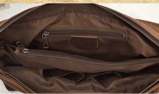 Bolsa de Hombro para Hombre en Cuero Crazy Horse con Lona - Image 15