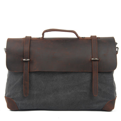 Bolsa de Hombro para Hombre en Cuero Crazy Horse con Lona - Image 7