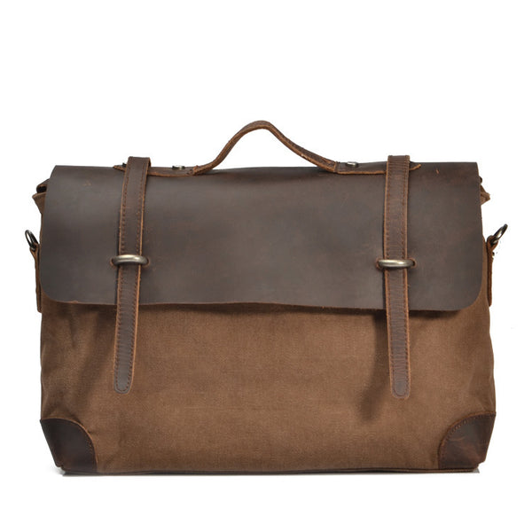 Bolsa de Hombro para Hombre en Cuero Crazy Horse con Lona
