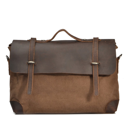 Bolsa de Hombro para Hombre en Cuero Crazy Horse con Lona