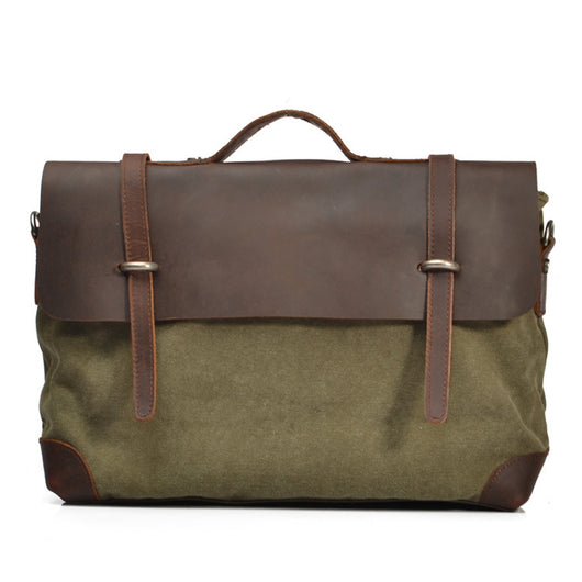 Bolsa de Hombro para Hombre en Cuero Crazy Horse con Lona - Image 3