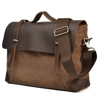 Bolsa de Hombro para Hombre en Cuero Crazy Horse con Lona - Image 4