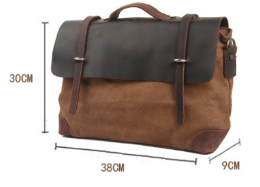 Bolsa de Hombro para Hombre en Cuero Crazy Horse con Lona - Image 12