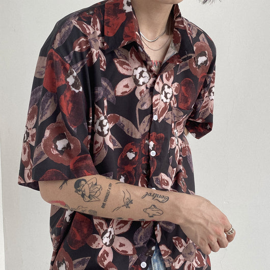 Camisa Suelta de Flores Acuarela Retro - Manga Corta Estilo Coreano Unisex - Image 10