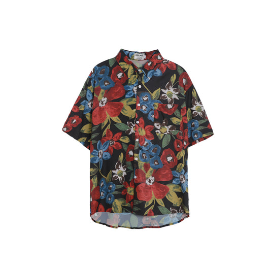 Camisa Suelta de Flores Acuarela Retro - Manga Corta Estilo Coreano Unisex