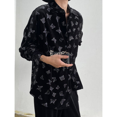 Blusa de Terciopelo Estampado Mariposas Brillantes Manga Larga - Image 11