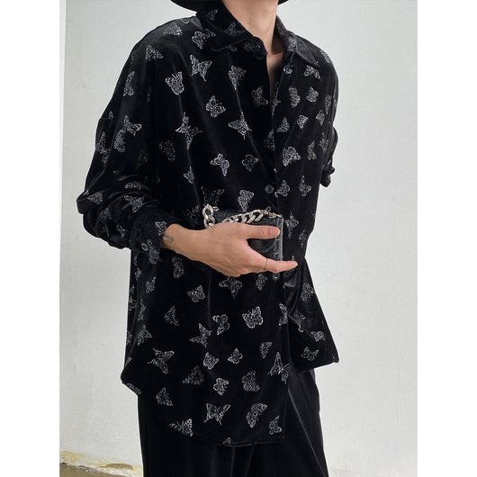 Blusa de Terciopelo Estampado Mariposas Brillantes Manga Larga - Image 3