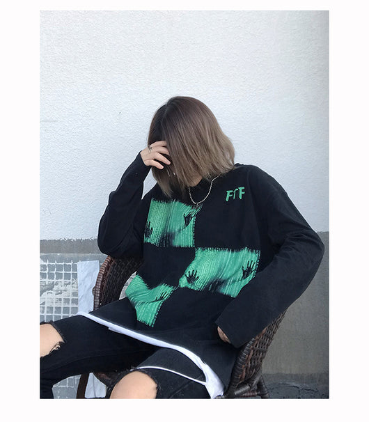 Suéter Suelto Cuello Redondo Manga Larga Estilo Urbano Ghost Green - Image 10