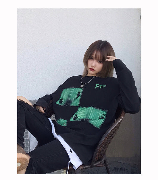 Suéter Suelto Cuello Redondo Manga Larga Estilo Urbano Ghost Green - Image 8