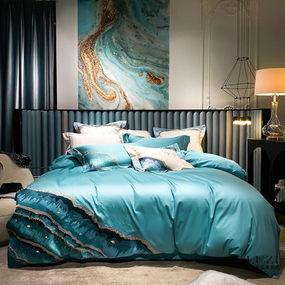 Juego de Cama Lujo Moderno 120 Hilos Algodón Satinado con Bordado Océano - Image 11