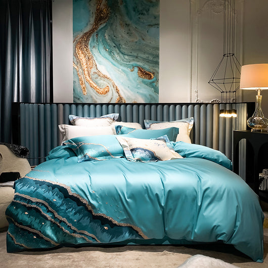 Juego de Cama Lujo Moderno 120 Hilos Algodón Satinado con Bordado Océano - Image 10