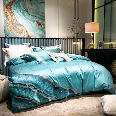 Juego de Cama Lujo Moderno 120 Hilos Algodón Satinado con Bordado Océano - Image 14