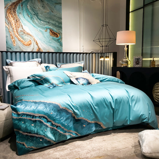 Juego de Cama Lujo Moderno 120 Hilos Algodón Satinado con Bordado Océano - Image 14