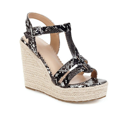 Sandalias Cuña Estampado Serpiente Plataforma Tacón Alto Hebilla Mujer Verano - Image 12