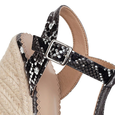 Sandalias Cuña Estampado Serpiente Plataforma Tacón Alto Hebilla Mujer Verano - Image 16
