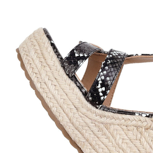 Sandalias Cuña Estampado Serpiente Plataforma Tacón Alto Hebilla Mujer Verano - Image 15