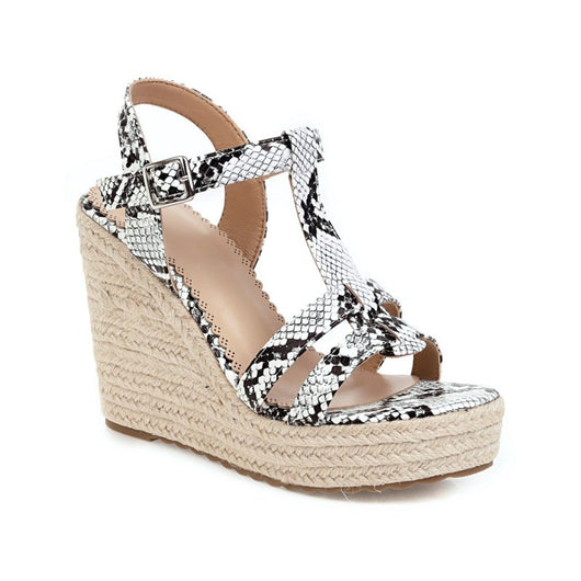 Sandalias Cuña Estampado Serpiente Plataforma Tacón Alto Hebilla Mujer Verano - Image 2