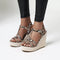 Sandalias Cuña Estampado Serpiente Plataforma Tacón Alto Hebilla Mujer Verano