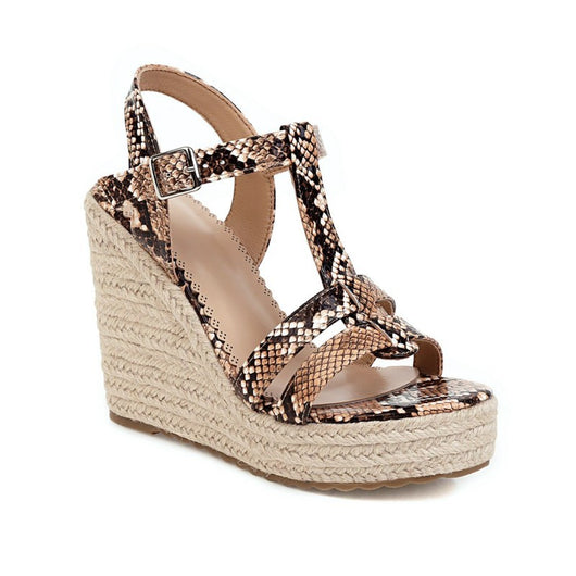 Sandalias Cuña Estampado Serpiente Plataforma Tacón Alto Hebilla Mujer Verano - Image 4