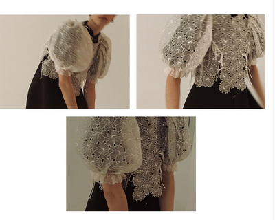 Blusa Retro Coreana con Mangas Abullonadas y Bordado Floral en Organza Calada - Image 6