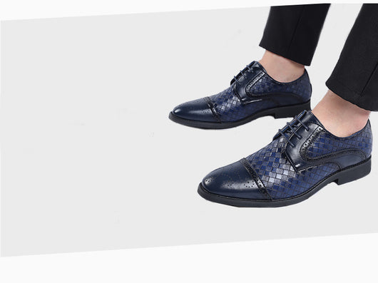 Zapatos Formales de Cuero Tejido Estilo Europeo Talla Grande para Hombre - Image 31