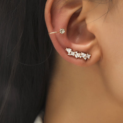 Aretes de Estrella y Diamante Pequeño, Diseño Geométrico con Perla y Circonia sin Perforación - Image 27