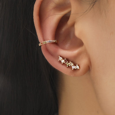Aretes de Estrella y Diamante Pequeño, Diseño Geométrico con Perla y Circonia sin Perforación - Image 31