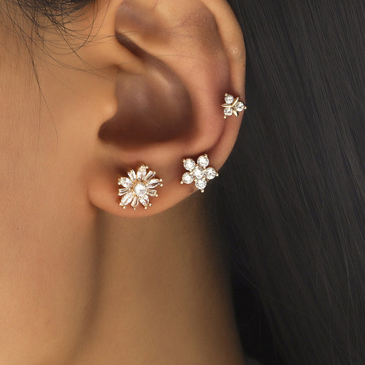 Aretes de Estrella y Diamante Pequeño, Diseño Geométrico con Perla y Circonia sin Perforación - Image 38