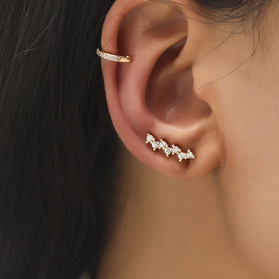 Aretes de Estrella y Diamante Pequeño, Diseño Geométrico con Perla y Circonia sin Perforación - Image 6