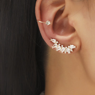 Aretes de Estrella y Diamante Pequeño, Diseño Geométrico con Perla y Circonia sin Perforación - Image 3